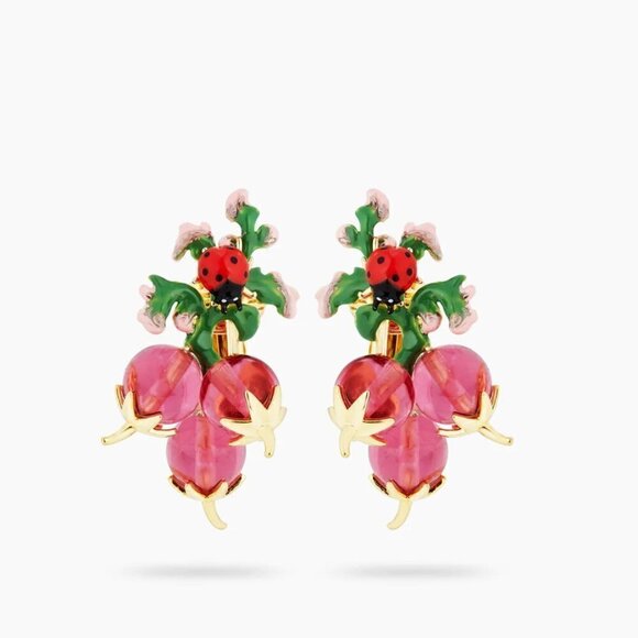 LES NEREIDES RADISH AND LADYBIRD CLIP-ON EARRINGS - Picture 1 of 3